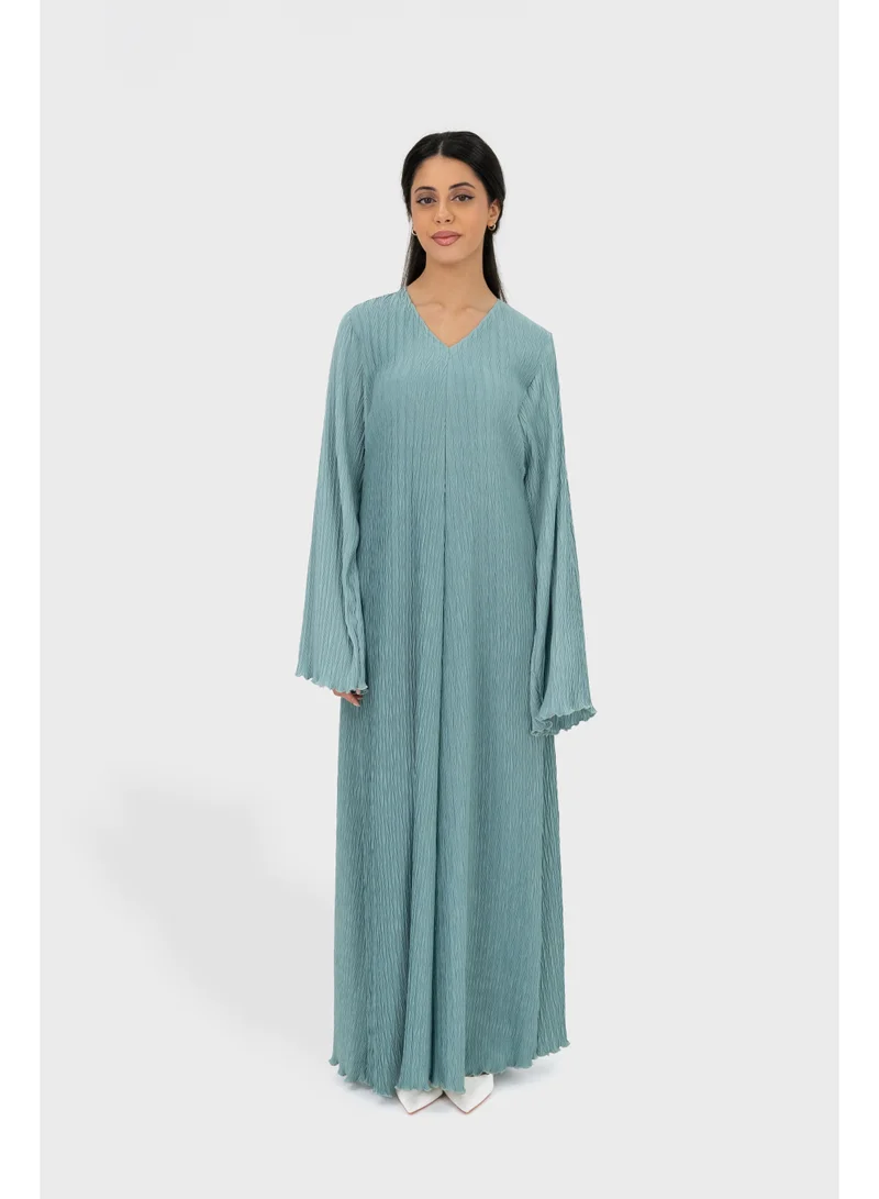 اوفيليا فستان نسائي مطوي - فستان ماكسي أنيق بلون أخضر زيتوني بقماش انسيابي مناسب للارتداء اليومي والمناسبات